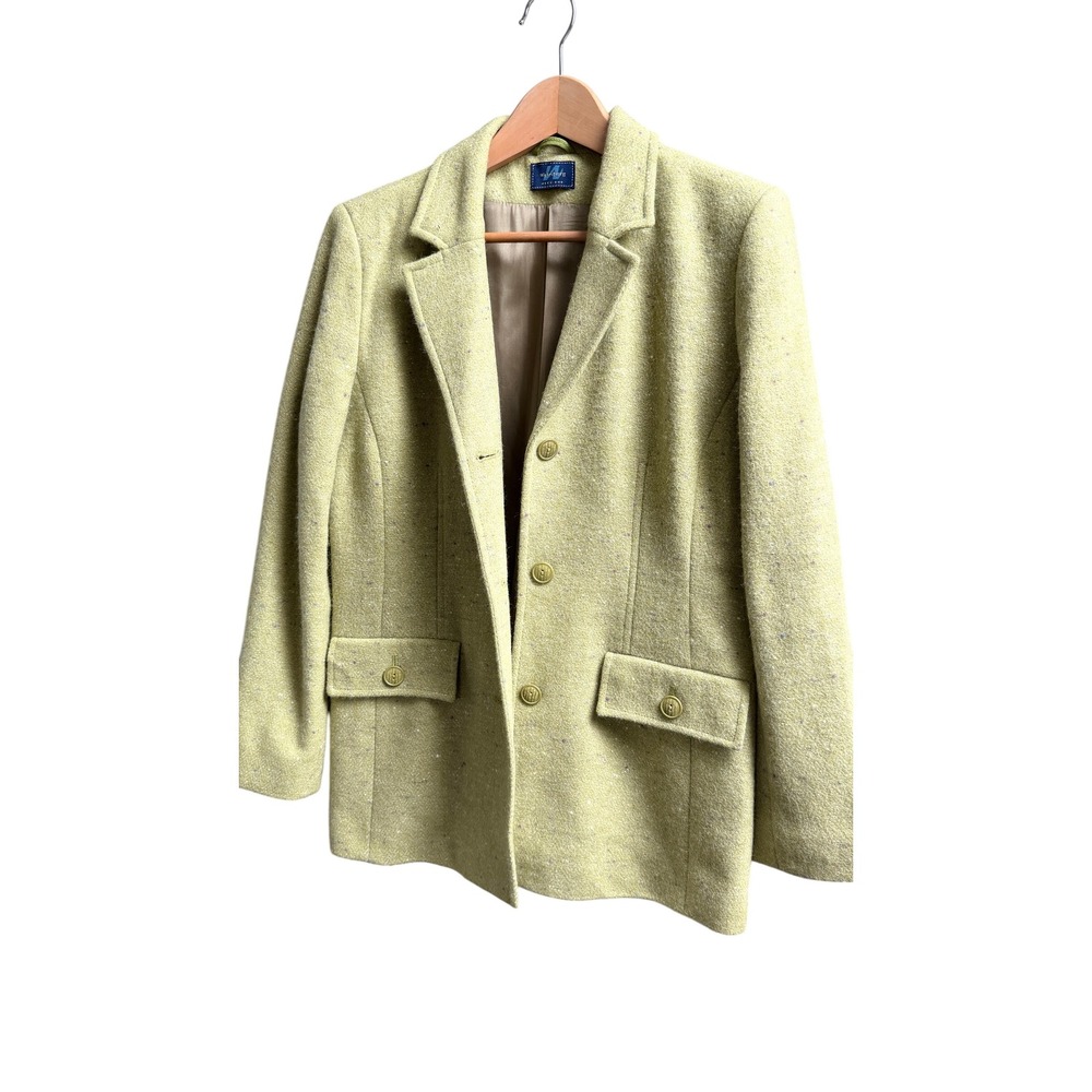 Weinberg Week-End Wool Angora Blazer Chartreuse Green Speckled Tweed 40 France